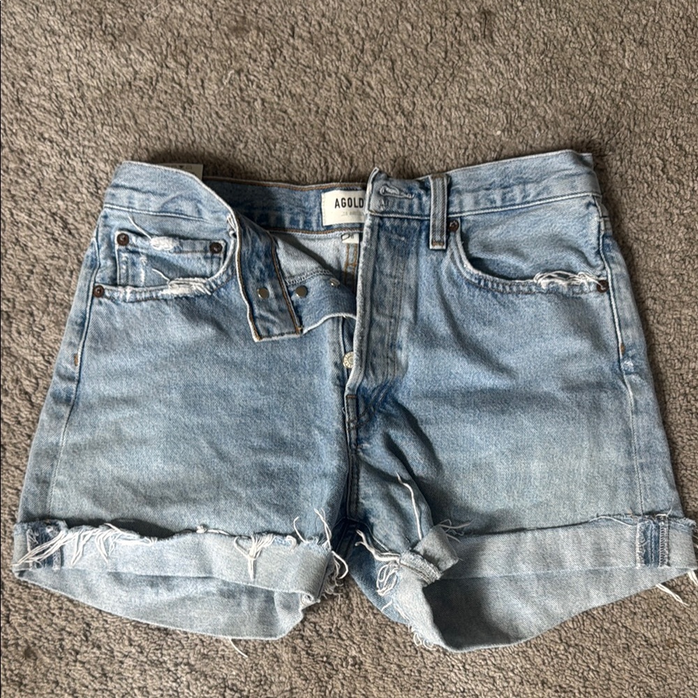 Agolde Blue Jean Shorts Distressed High-Waisted